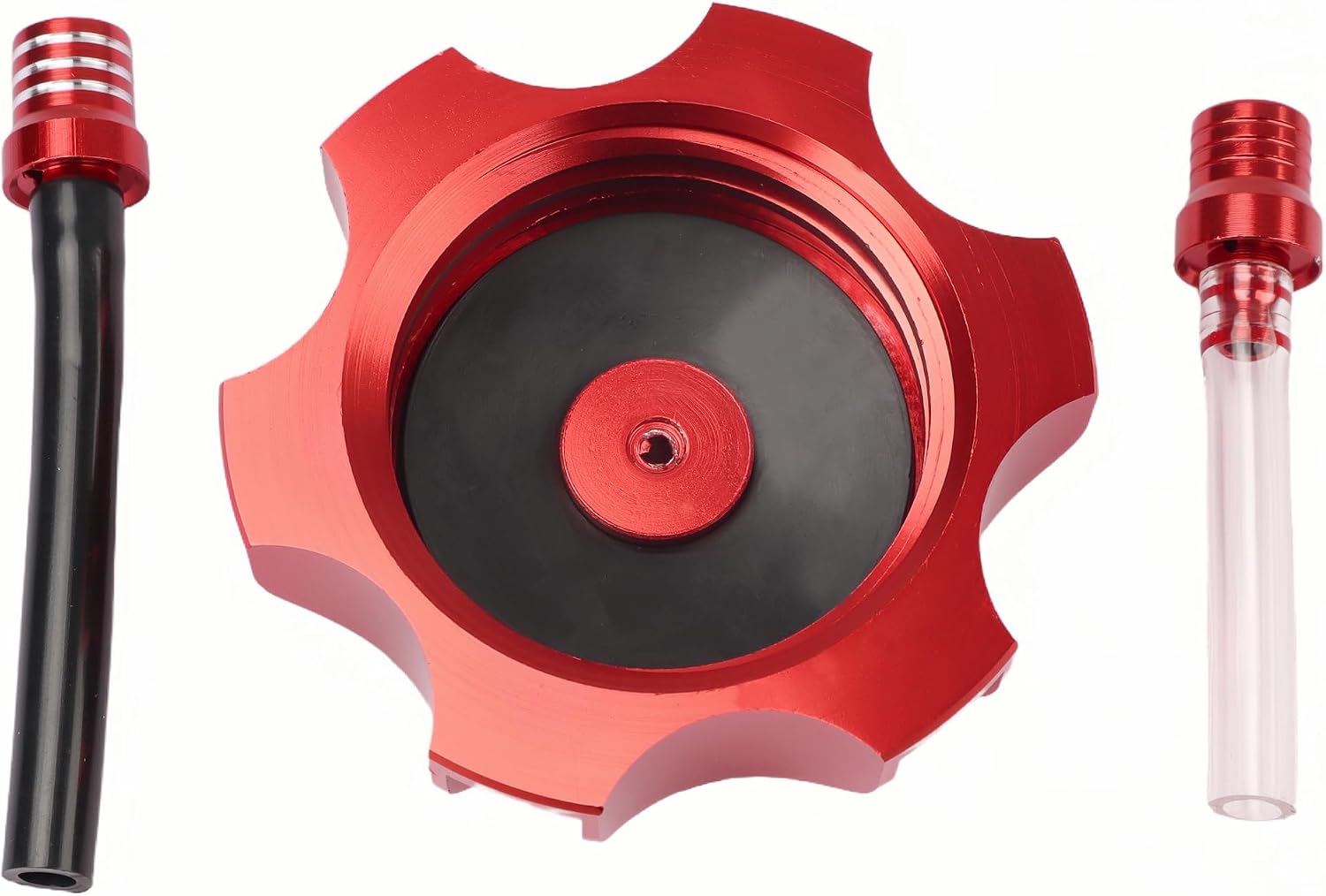Pit Bike Gas Cap with 2 Vent Hoses, 49.5mm Threaded CNC Aluminum Fuel Tank Cap for 50cc-150cc Pit Bike Chinese Dirt Bike, Fits Selected SSR Apollo TaoTao Kayo SDG WPB Models (Red)
