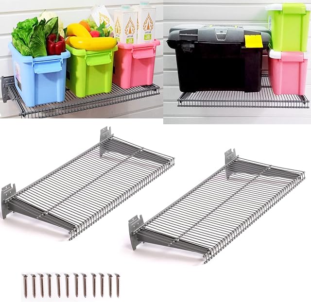 ybaymy Wall Mounted Storage Shelf Set of 2 Metal Wire Organizer Shelves Floating Shelf Garage Wall Shelf Industrial Wall Shelves for Living Room Kitchen Office Capacity 25 kg
