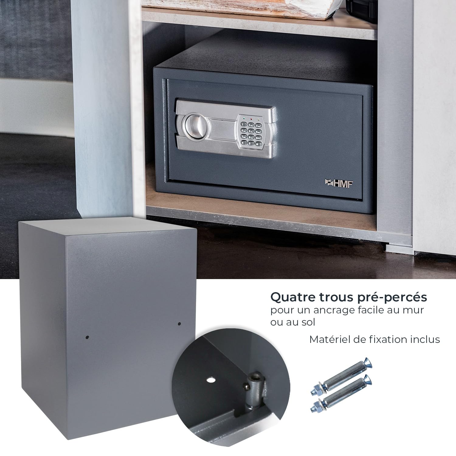 HMF 4612512 Coffre-fort, coffre-fort à poser avec serrure électronique, 50 x 35 x 31 cm, anthracite