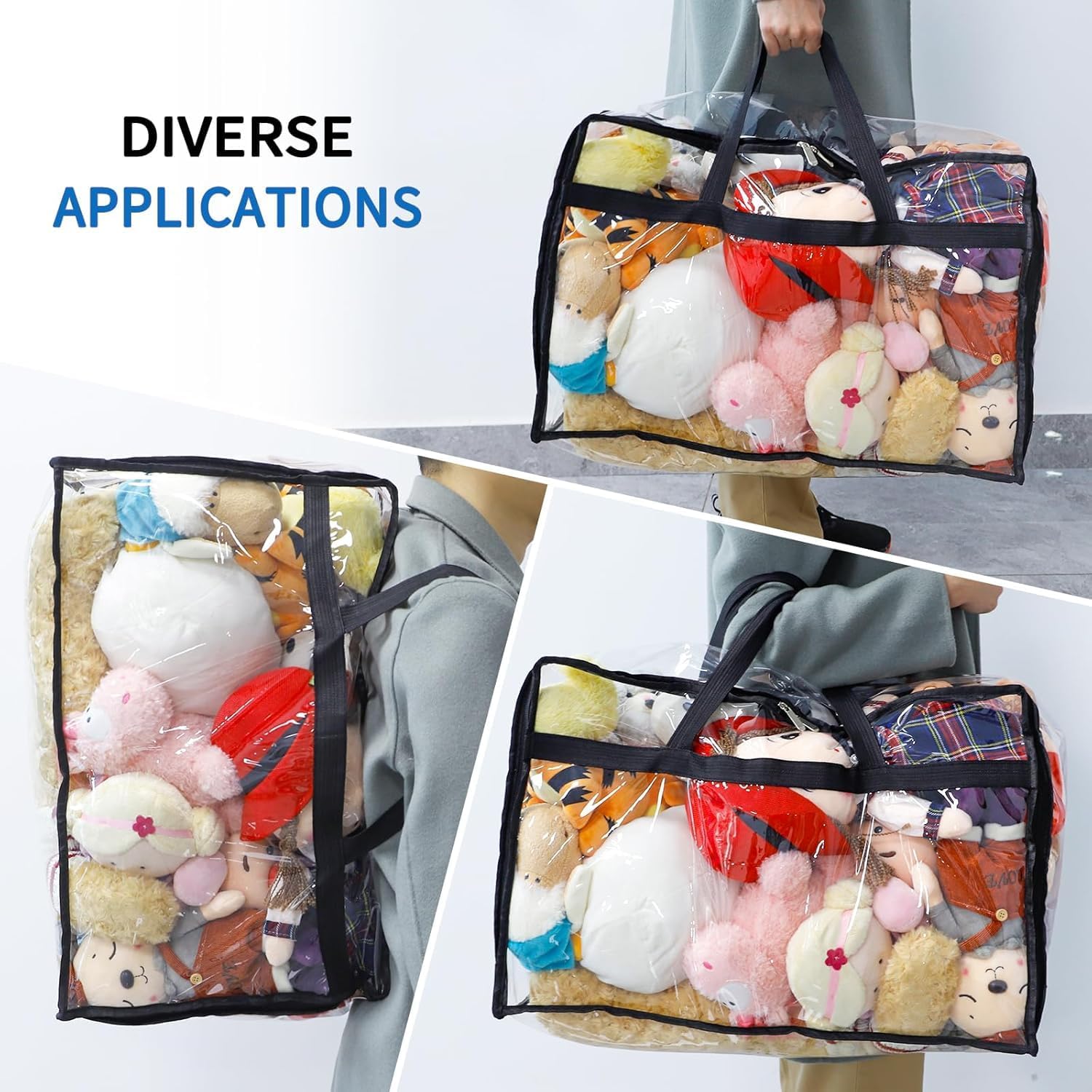 Storage Bag Zipper & Handles, Sturdy & Durable Cloth Storage Bags totes for storage Bins 60L Extra Large Plastic Moving Closet Organizer (4pcs)