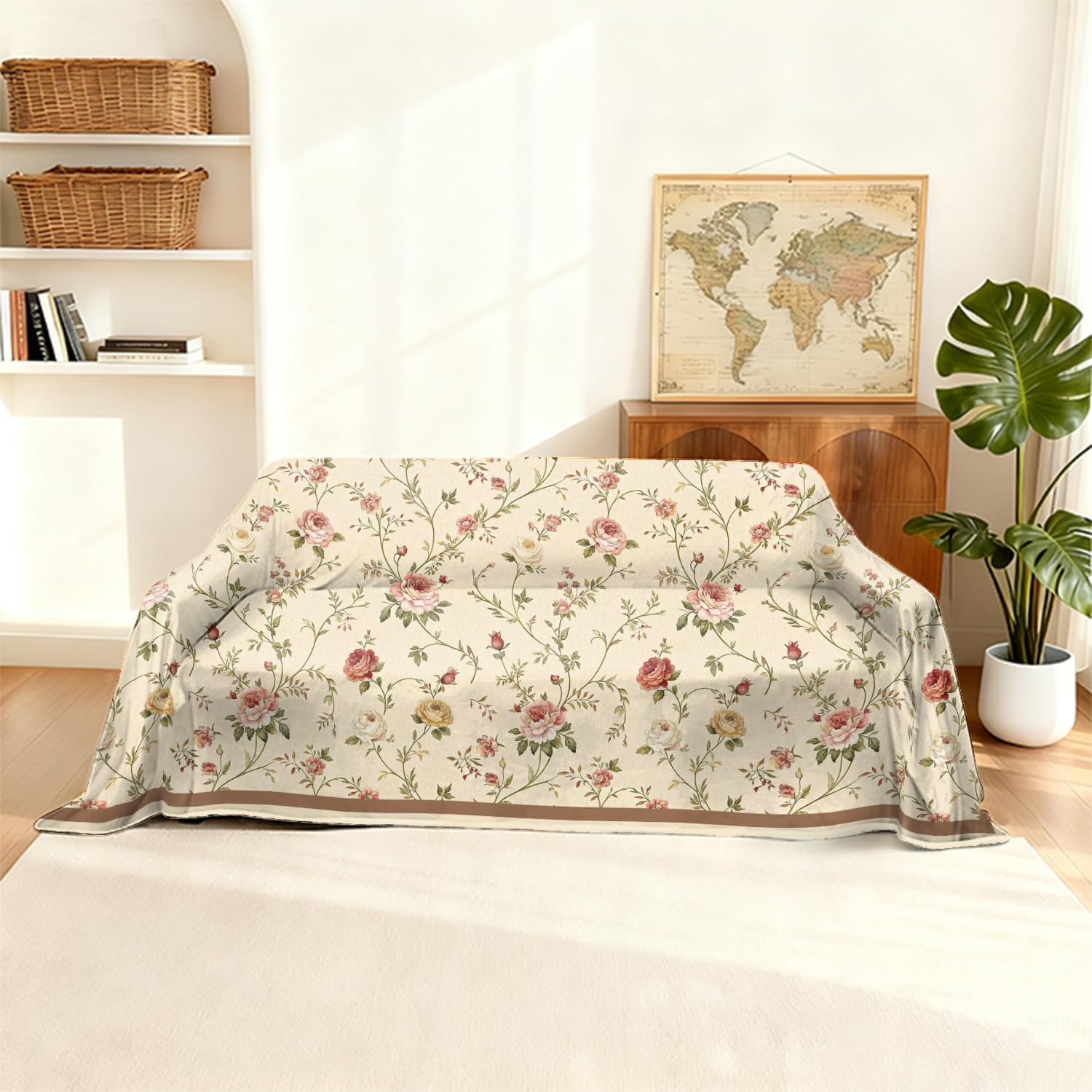 Floral Couch Cover Flower Vintage Sofa Covers for 2 Cushion Couch, 1 PC Boho Futon Sectional Sofa Slipcovers Washable, Living Room Multi-Functional Furniture Protector, X-Medium 71"x102.4"