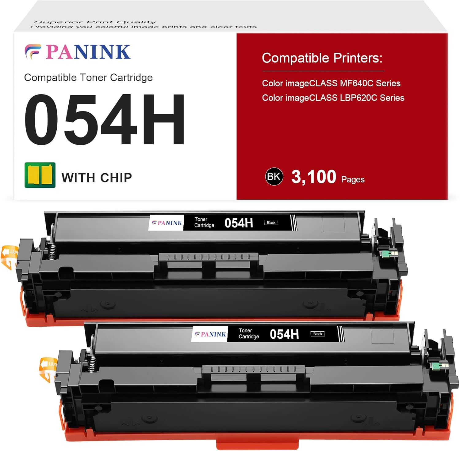 Compatible 054 054H Black High Yield Toner Cartridge Replacement for Canon 054 054H CRG-054 Toner for Canon Color ImageCLASS MF644Cdw MF642Cdw LBP622Cdw MF641Cw MF644 MF642 Printer(2 Black)