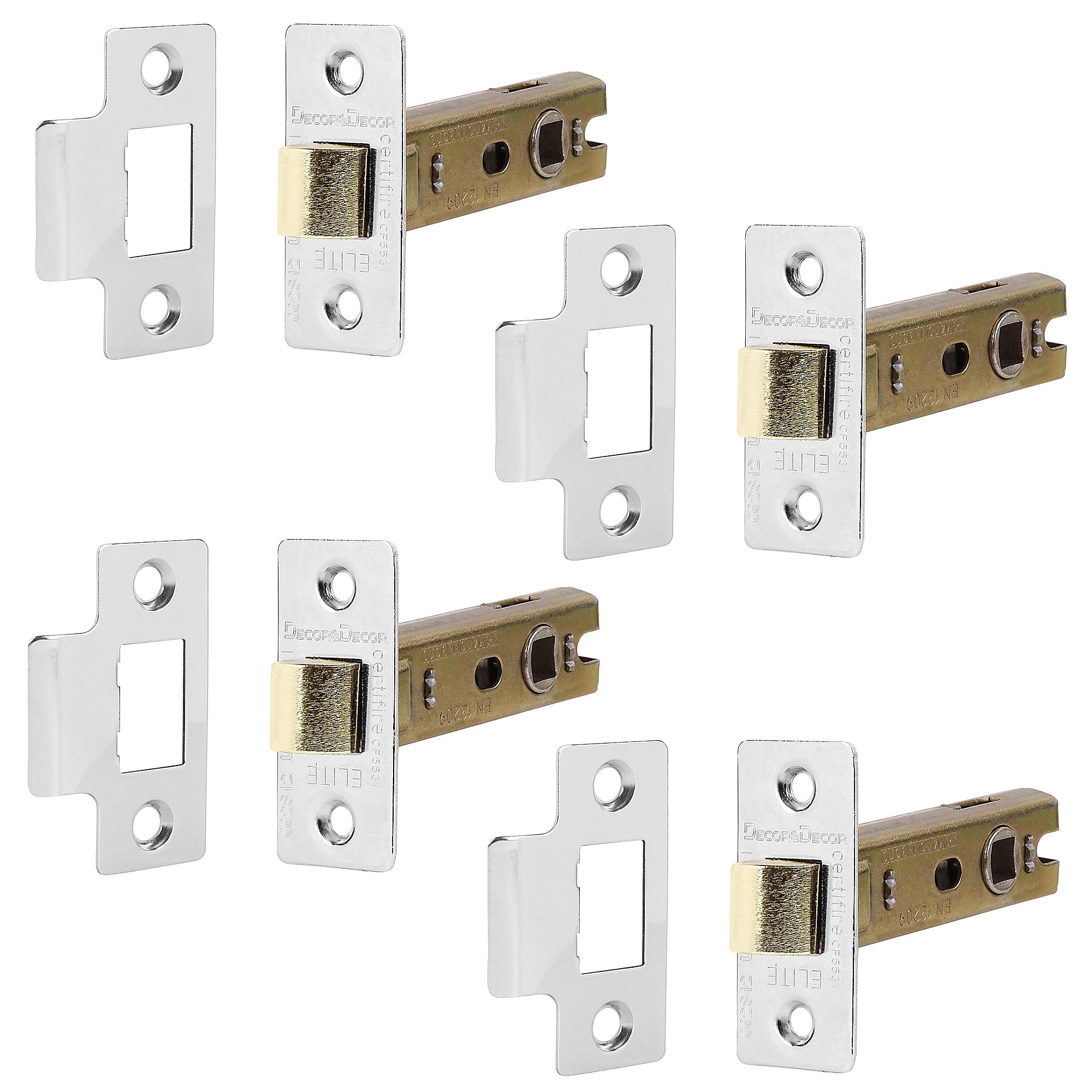 Decoranddecor Polished Chrome 2.5 Inch Tubular Mortice Latch For Internal Doors, Fire Rated - 4 Pack - 44 Mm Back Set - 64 Mm Overall Length