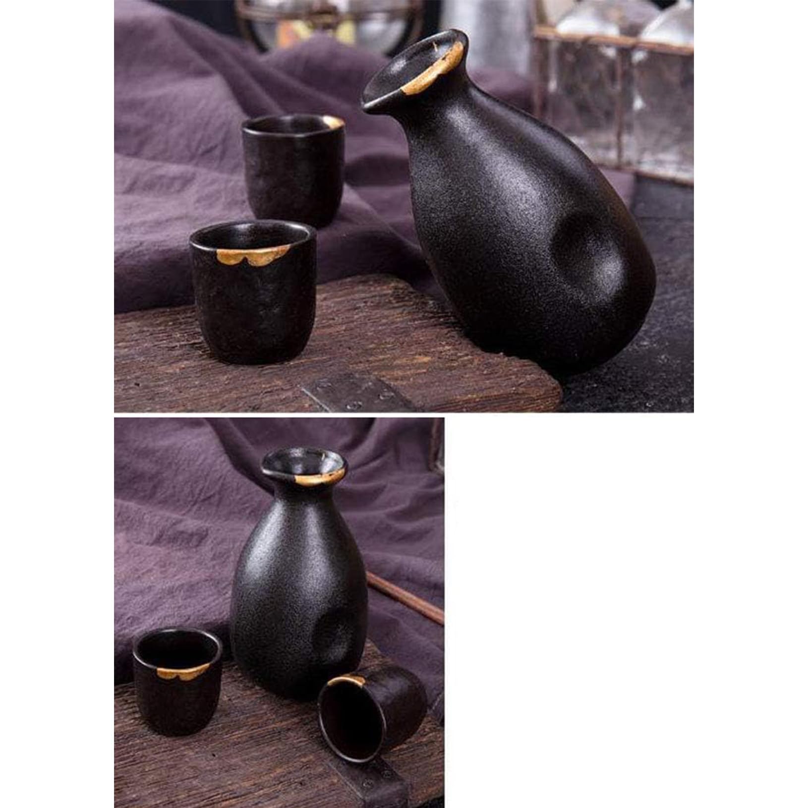 Set di 5 tazze da sakè giapponesi, dipinte a mano, in ceramica, per degustazione di vini casalinghi, colore nero