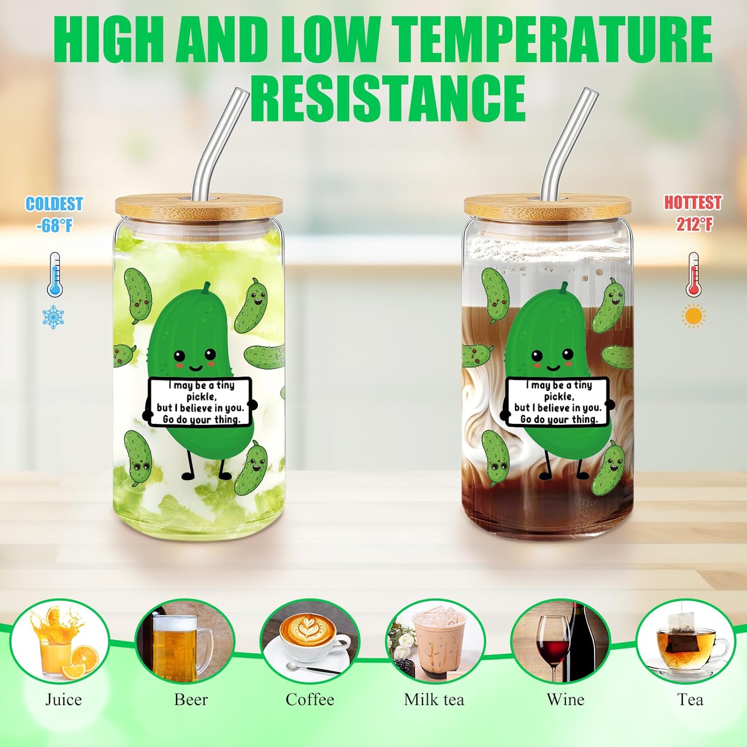 Sliner 3 Pcs Pickle Gifts for Employee Teacher Coworker Staff Positive Support Dill Pickle Appreciation Gifts 16 oz Glass Tumbler Makeup Bag Stress Employee Appreciation Day Gift for Nurse Volunteer - Image 3