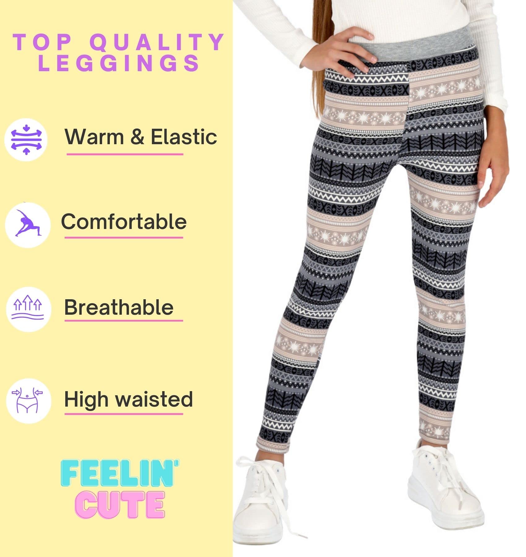 hi!mom Dziewczęce bardzo grube spodnie świąteczne ciepłe legginsy zimowe spodnie termiczne futro wewnątrz dzieci z podszewką polarową pluszowe przytulne spodnie świąteczne wzory jednolite kolory na co