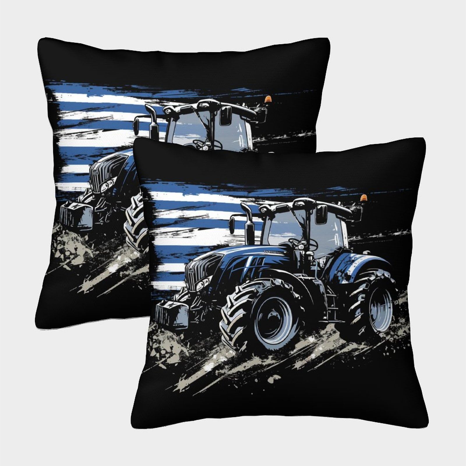 HLXZMCVBT Tractor Boho Floral Velvet Cartoon Pillow Cover Sofa Home Decor Set of 2 for 50x50cm