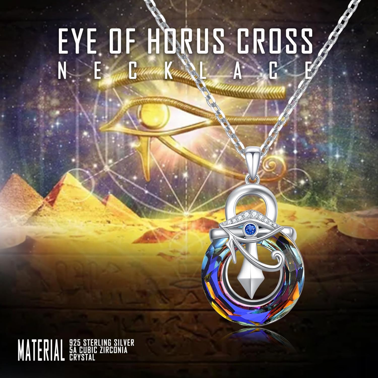 Eye of Horus Necklace for Women 925 Sterling Silver Ankh Cross Necklaces Egyptian Eye Crystal Pendant Religious Jewelry Birthday Mother's Day Gifts for Her Women Mom Wife Daughter - Image 4