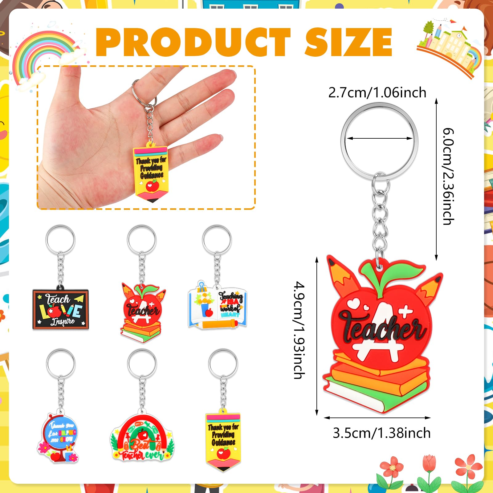 DPKOW Thank You Teacher Gifts, 6 Thank You Teacher Keyrings + 6 Teacher Thank You Cards - Image 2