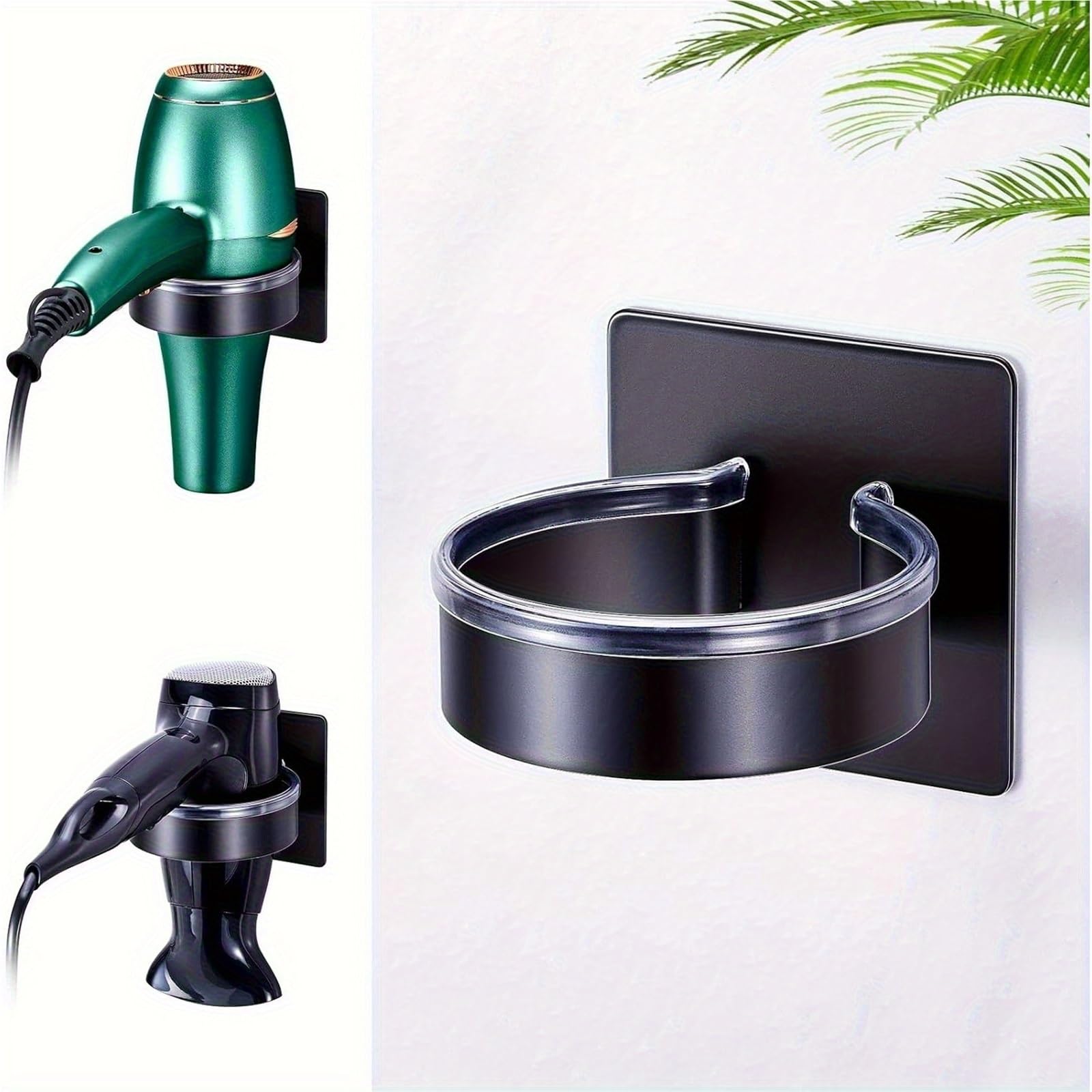 Haartrockner Halterung Wandmontierte Haartrocknerhalterung ohne Bohren | Platzsparendes Badezimmer-Wandzubehör aus Aluminium, schlichtes Design, robust und langlebig(Upgraded Black)