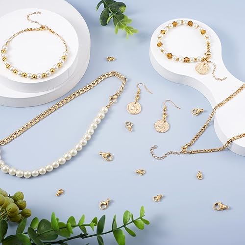 Miniatura 2 de Pandahall - 100 cierres de pinza de langosta de acero inoxidable 304, chapado en oro de 18 quilates, 0.512 x 0.315 x 0.157 in, para pulir joyas,