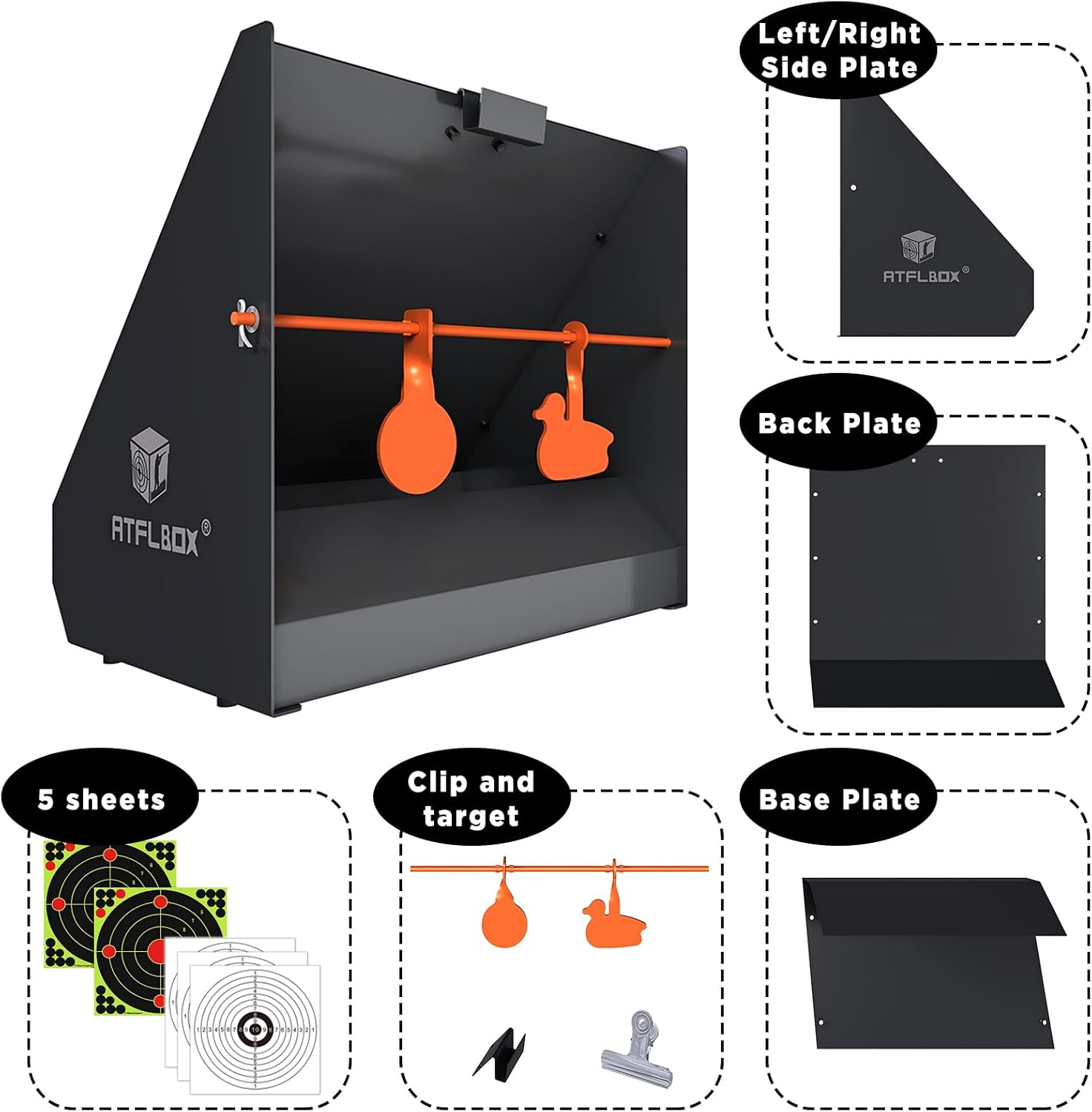 Atflbox 12 inch Pellet Trap Box Target and 100pcs 12x12 Inch High Visibility Paper Shooting Targets