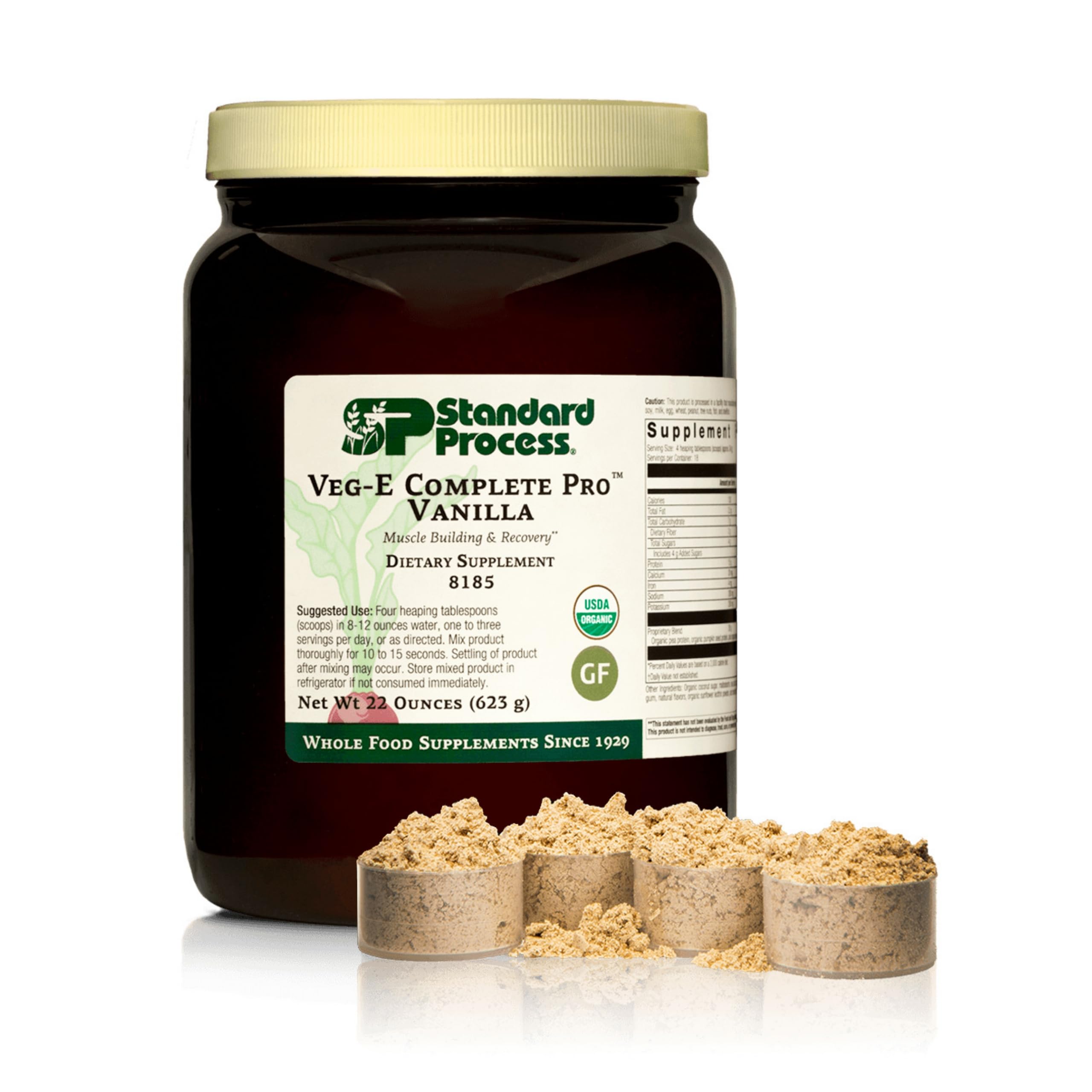 Standard Process Veg-E Complete Pro - Proteína vegetal orgánica en polvo para el desarrollo muscular y la recuperación - Favorece el cabello, la piel y las uñas - Vegano y sin gluten - Vainilla, 18 porciones