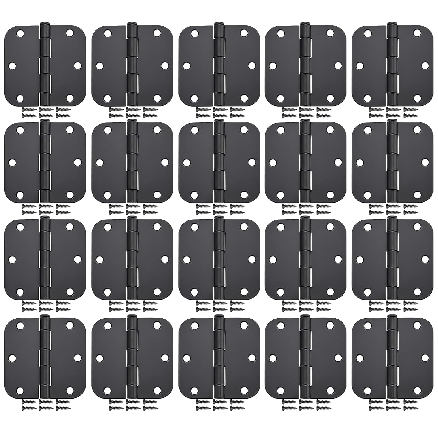 20 Pack Matte Black Door Hinges 3x3 Inch Standard Bedroom Door Hinge,Black Hinges for Interior Doors Rounded 5/8" Radius Corners Iron Hinge Door Round Hinge Hardware