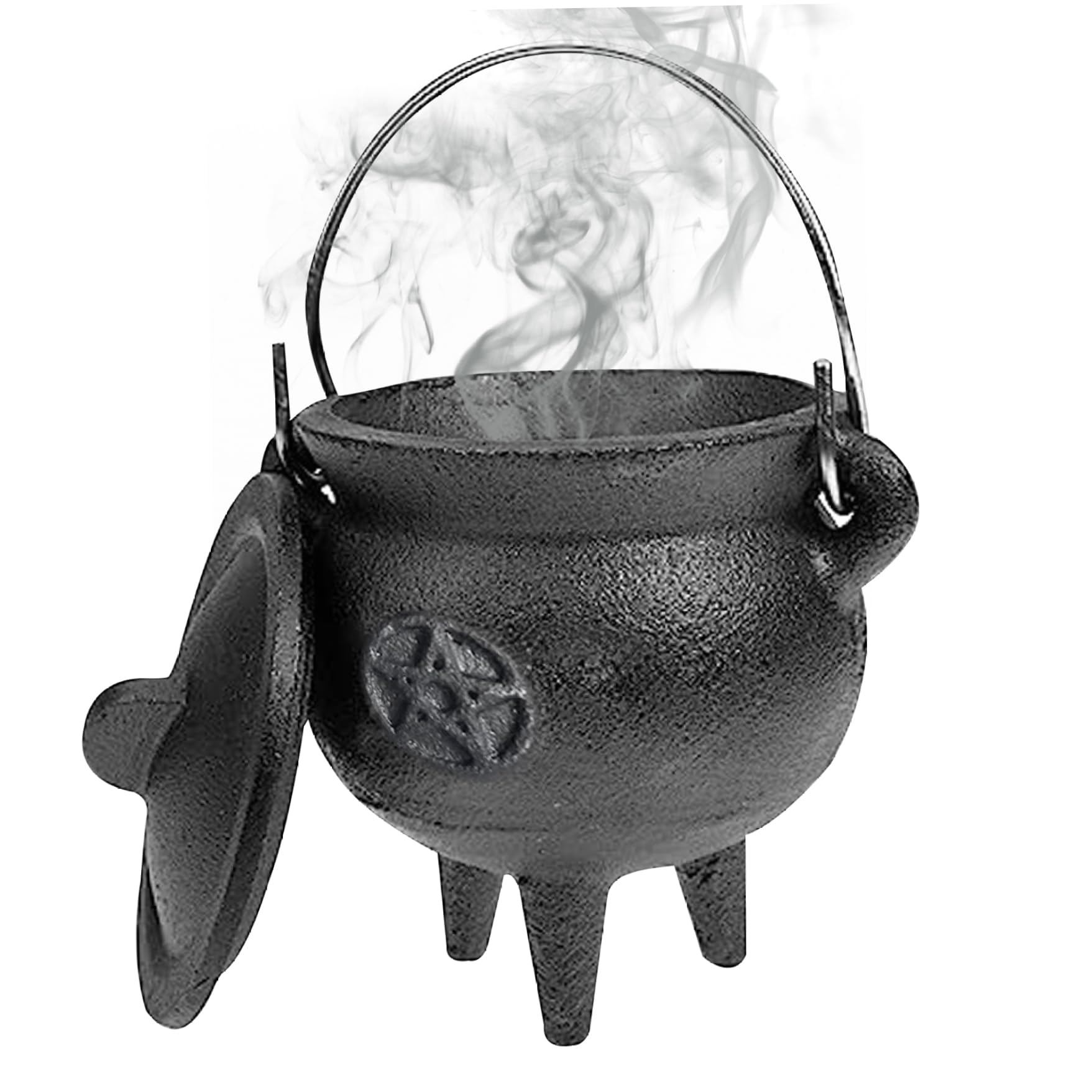 Wedhapy Cast Iron Cauldron Cast Iron Cauldron with Lid and Handle Halloween 3.94x2.95x2.95inch Decorative Candle Incense Burning Witchcraft Pot, Star
