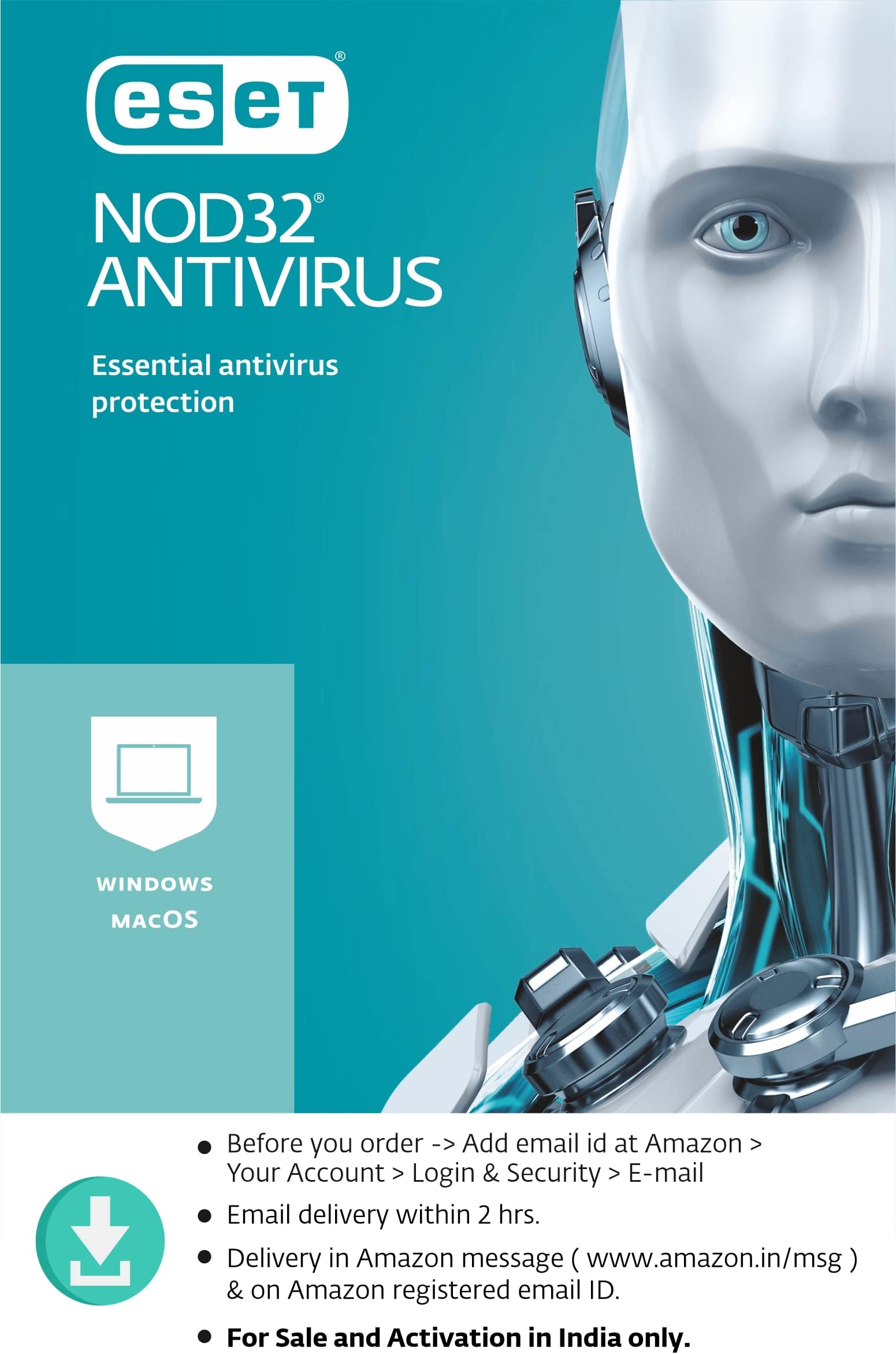 Eset NOD32 Antivirus Latest Version - 1 PC, 1 Year (Email Delivery in 2 Hours - No CD)