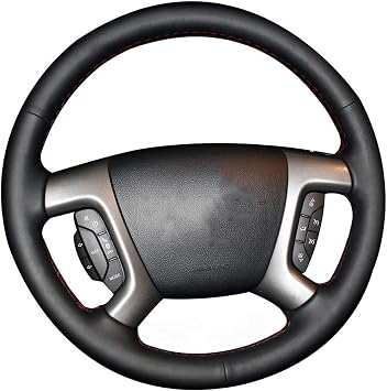 Genuine Leather Steering Wheel Cover for GMC Acadia 2007-2016/ GMC Savana 1500 2009-2014/ Savana 2500 2008-2021/ Savana 3500 2009-2021/ GMC Sierra 1500 2500 3500 2007-2014 Yukon Accessories
