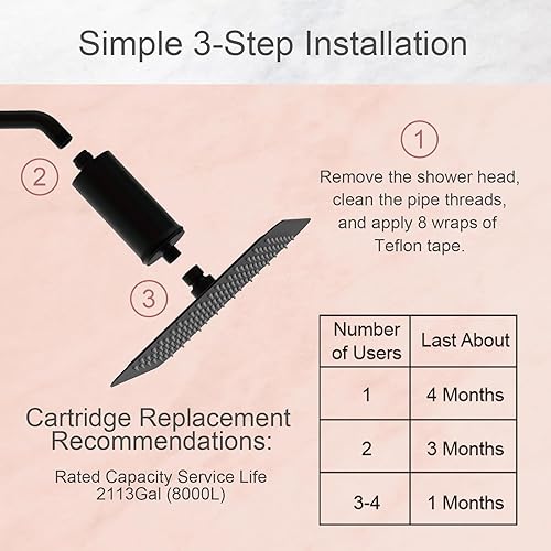 Miniatura 7 de Filtro de ducha de metal duradero de alto flujo, efecto de decloración del 90%, absorbe metales pesados, equilibra el nivel de pH del agua, alivia