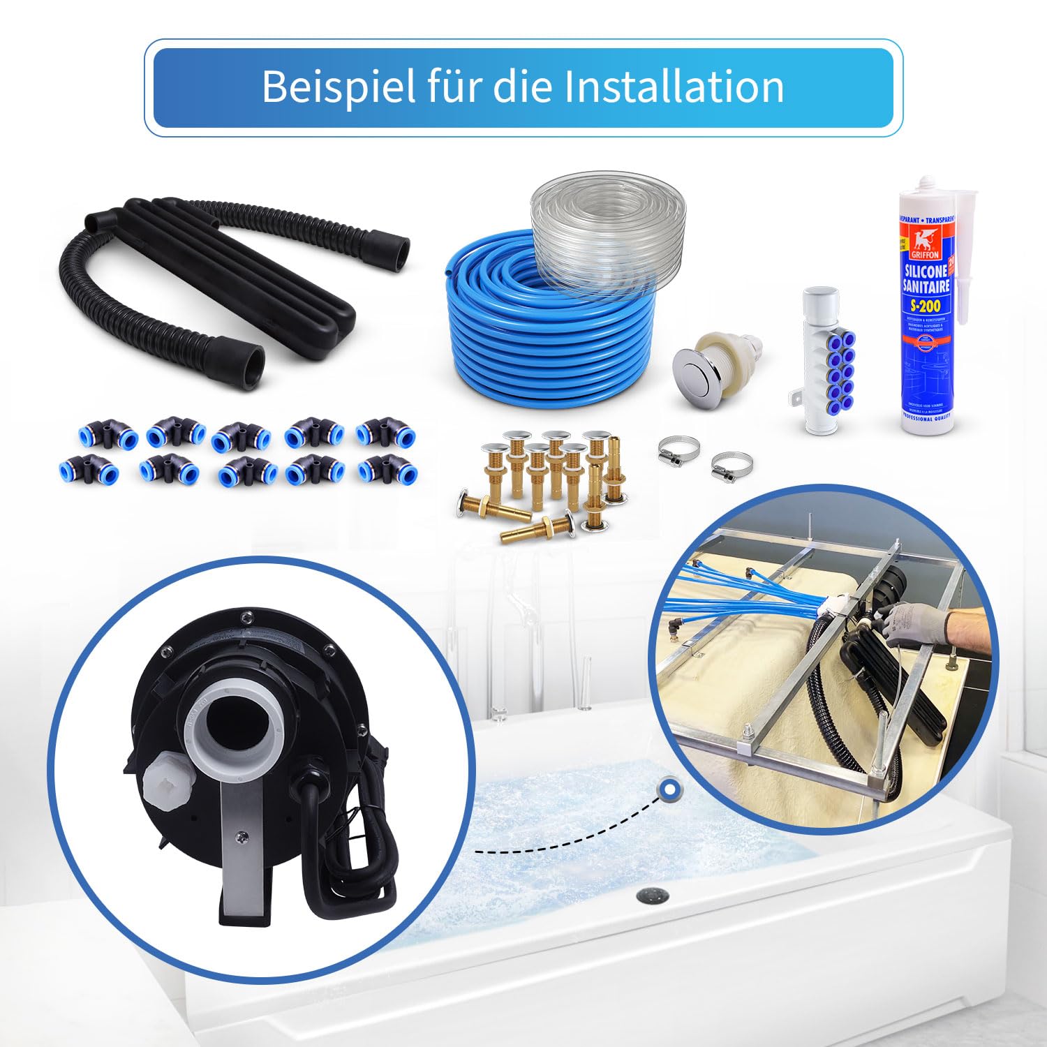 AQUADE Whirlpoolluftgebläse Leise Pneumatisch 300W - Whirlpoolgebläse Badewanne - Gebläse Whirlpool-Badewannen - Luftgebläse Außenwhirlpool/Garten/Outdoor Whirlpool Gebläse: 300 W 230V