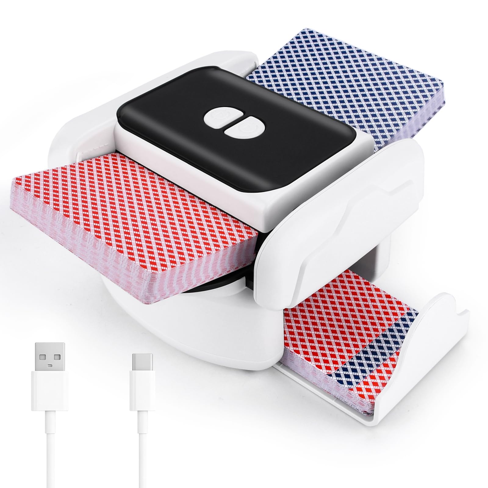 Barajador de Cartas automático eléctrico,Card Shuffler - Bandeja Doble,2400 mAh,silencioso,Recargable USB.Compatible con Poker,UNO,Blackjack,Skyjo.Perfecto para Noches de Juegos en casa