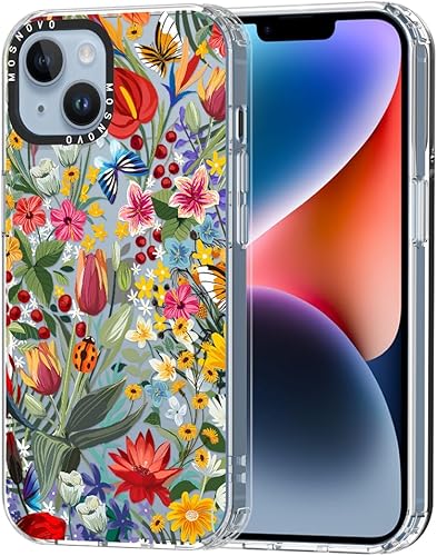 MOSNOVO Funda para iPhone 14, Buffertech protección contra caídas de grado militar de 6.6 pies Tecnología antidespegar Diseño de funda transparente