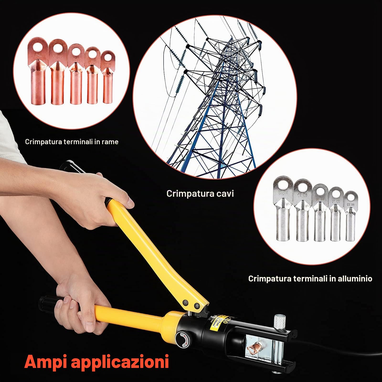 Gueenky 16T Pinza Crimpatrice Idraulica, 8-300 mm² Pinza Idraulica Capicorda Pinza Pressa Crimpatrice Idraulica per Cavi e Terminali Elettrici, con 13 Coppie di Matrici