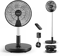TriPole 12" Foldable Rechargeable Pedestal Fan: Portable Standing Fan w/ Remote, 6 Speeds, 12000mAh Battery, Height Adjustable, Quiet for Home Office (Black)