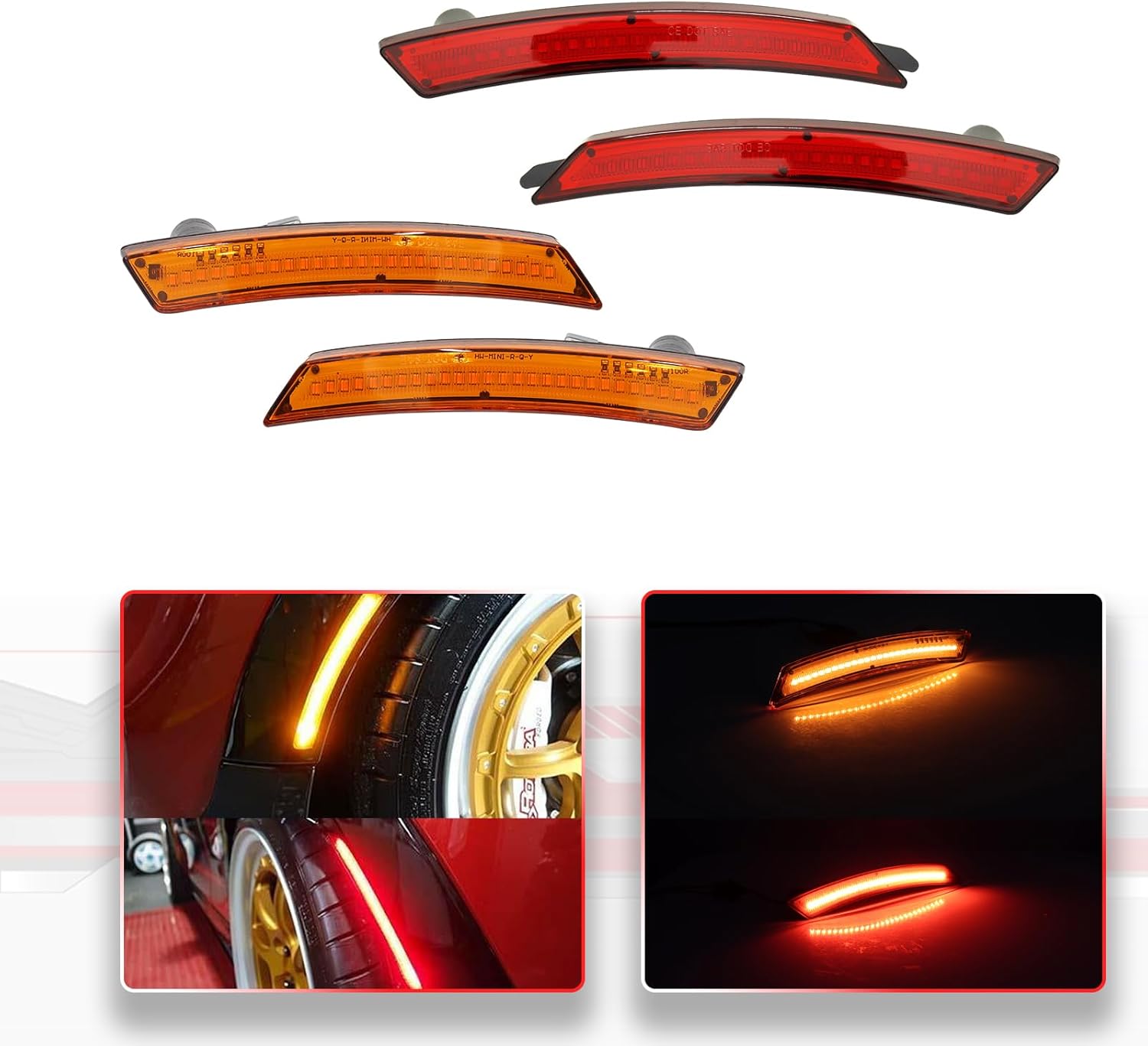 Red & Amber Lens side marker for 2007-2013 Mini Cooper R55 R56 R57 R58 R59 R60 R61;Amber Front Fender Lights Red Rear Fender Bumper Lamps OEM Fit Sidemarker