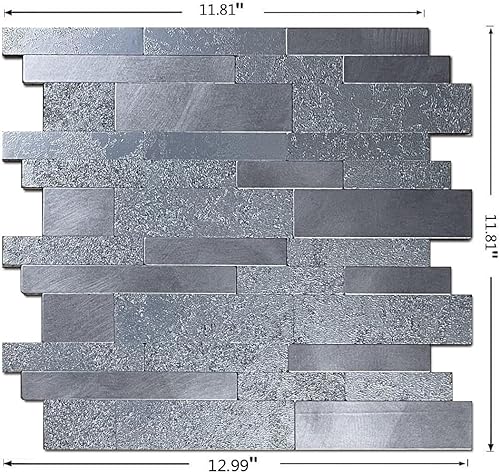 Miniatura 2 de XUANINY Azulejos metálicos para salpicaduras de 5 hojas, autoadhesivas, aluminio 3D, paneles de pared para cocina, baño, dormitorio, sala de estar