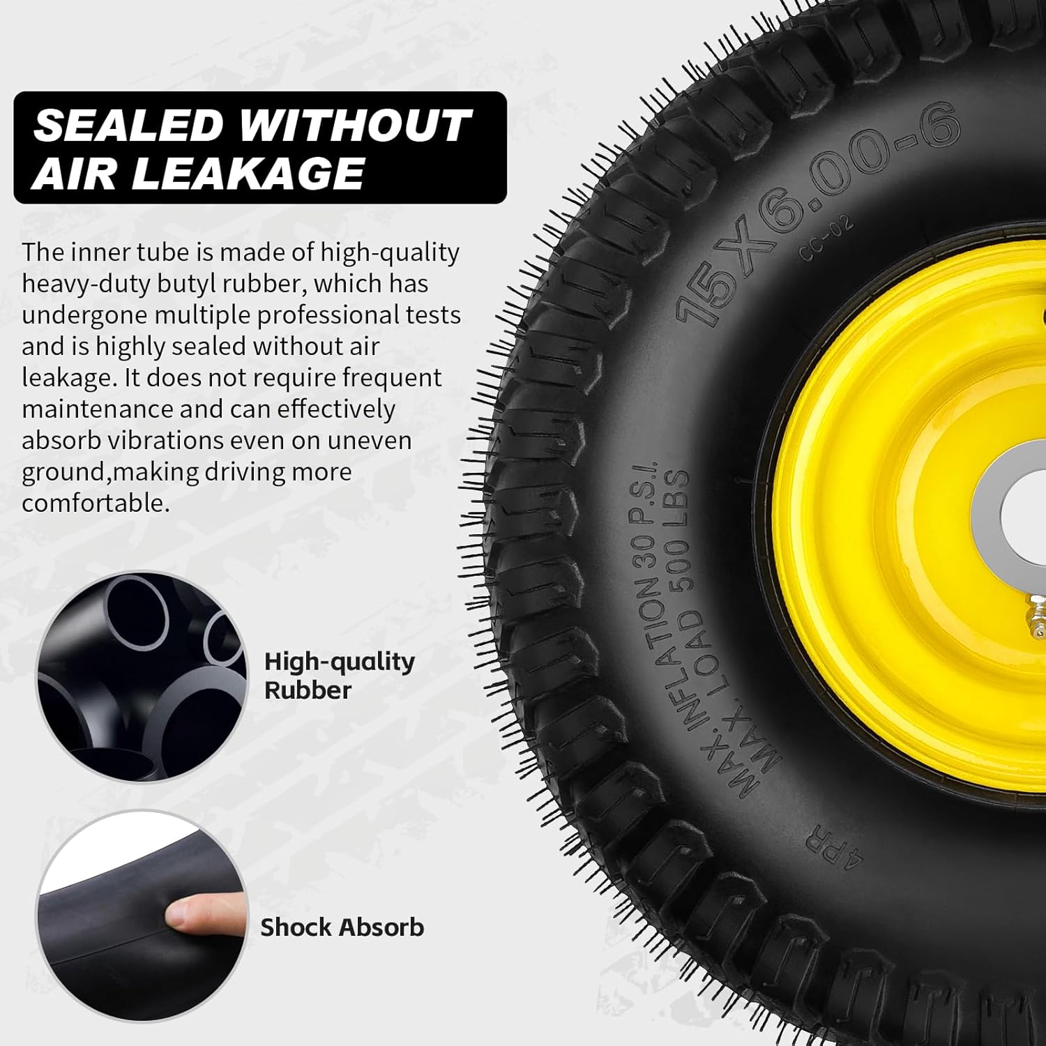 Upgraded 15x6.00-6 Lawn Mower Tires with 3/4" Bearings,3" Centered Hub,2PCS 15x6-6 Tubeless Front Tire Assembly for Craftsman,Cub Cadet,John Deere Riding Mowers,Garden Tractor Front Tires 4PR