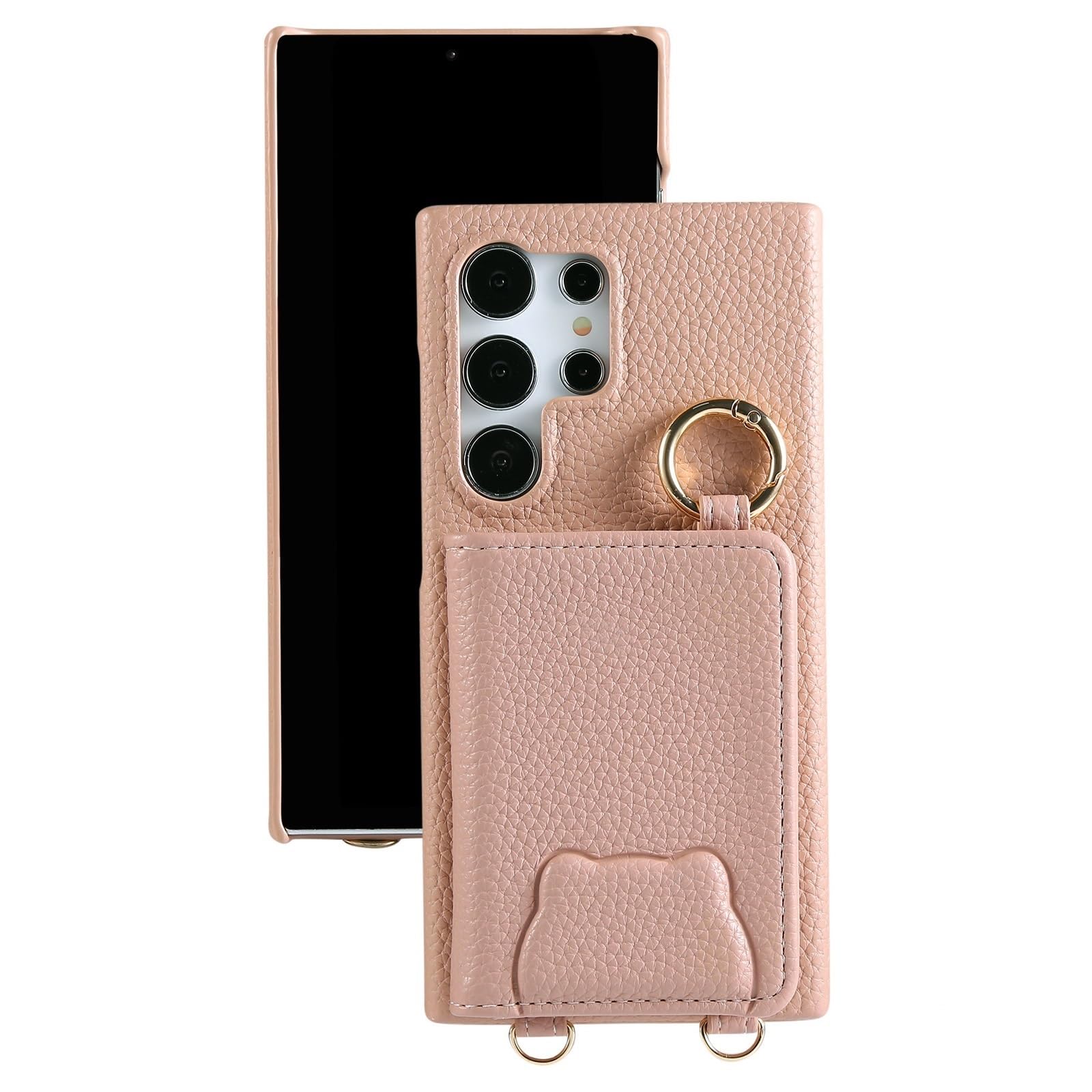 Etui do Samsung Galaxy S25 Ultra/S25 Plus/S25, skórzany pasek na ramię powłoka zarysowania podpórka pokrowiec antypoślizgowe etui na karty (różowy, S25 Plus)