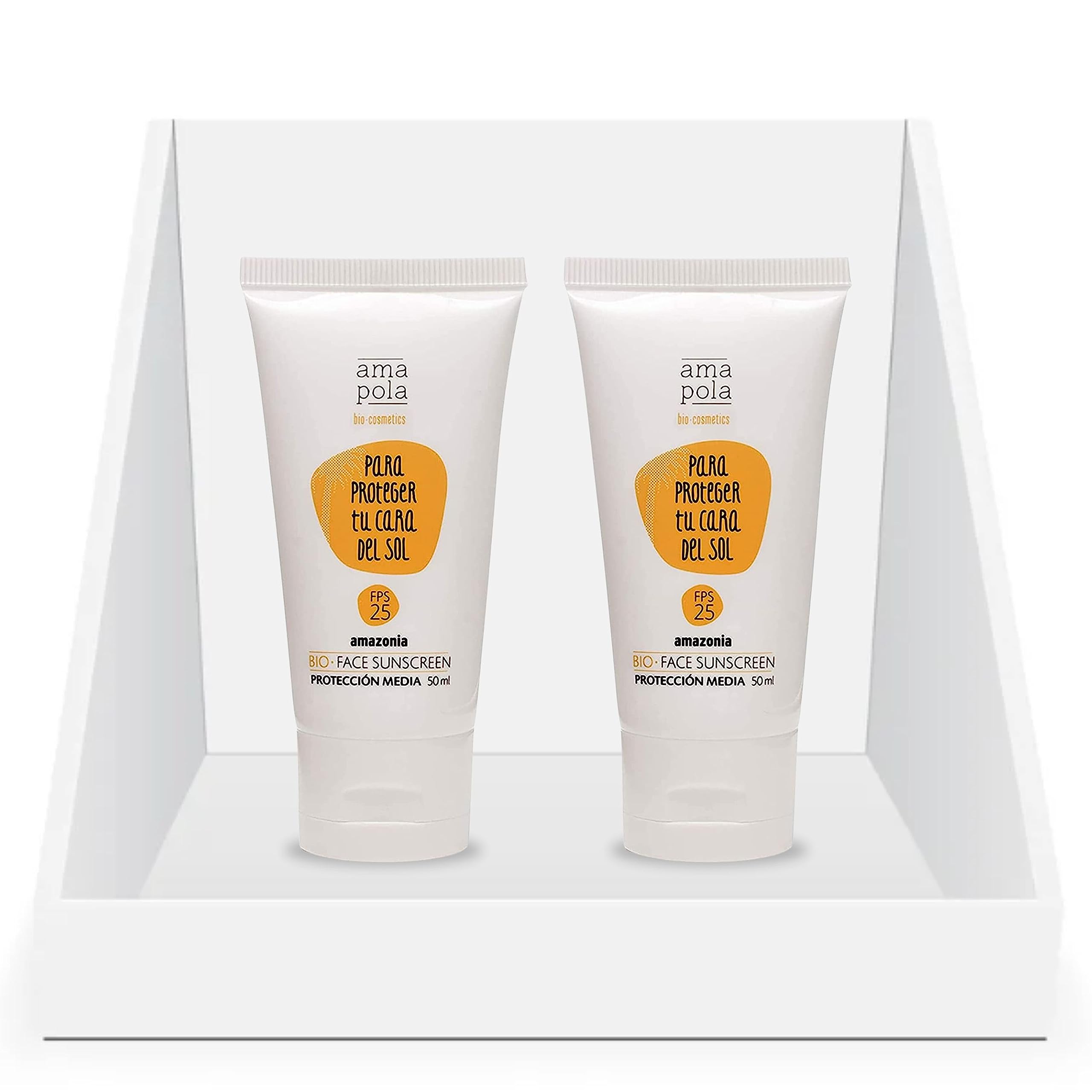 AMAPOLA BIO-COSMETICS - Protector Solar Facial 25 - Crema Solar Ecológica - Filtro Mineral Óxido de Zinc - Hidratante y Biodegradable, 50 ml [Pack de 2]