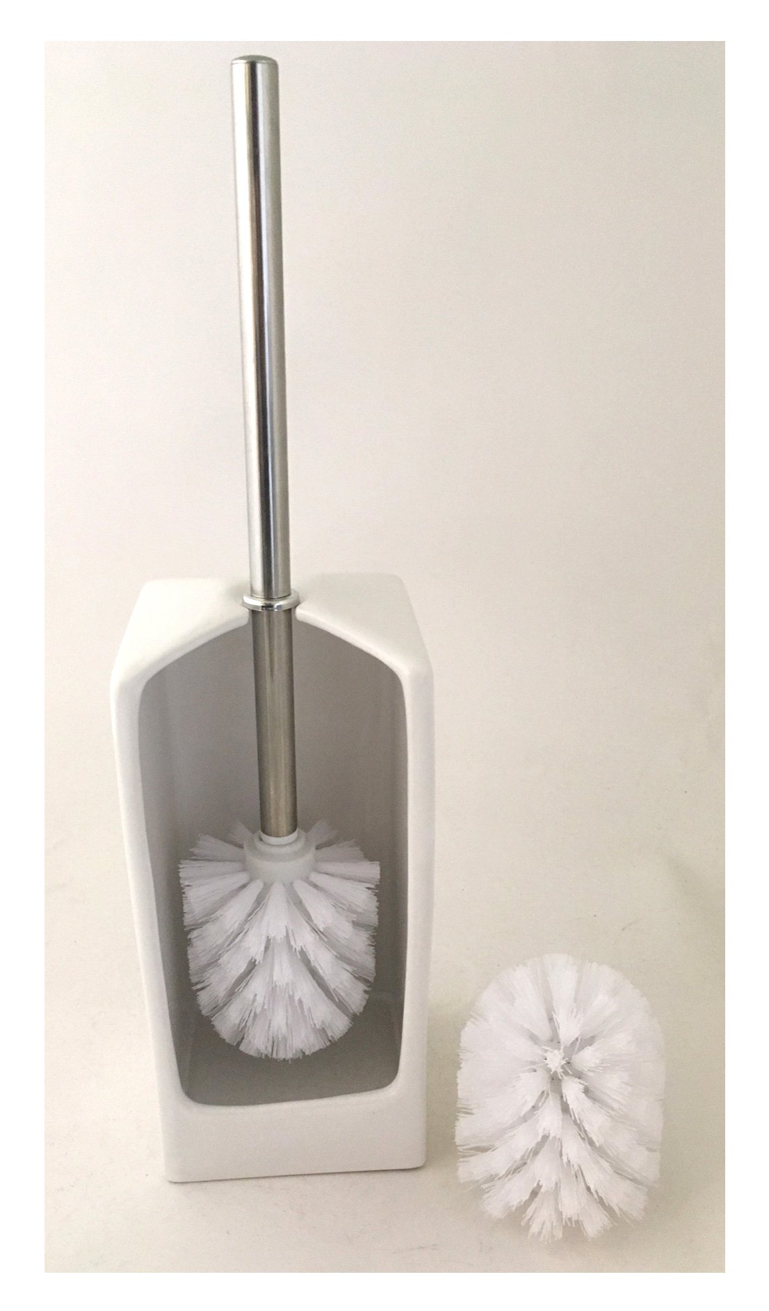 Flair 998196 scopino rettangolare Ø 10 x 22 cm in ceramica bianco con testa di ricambio