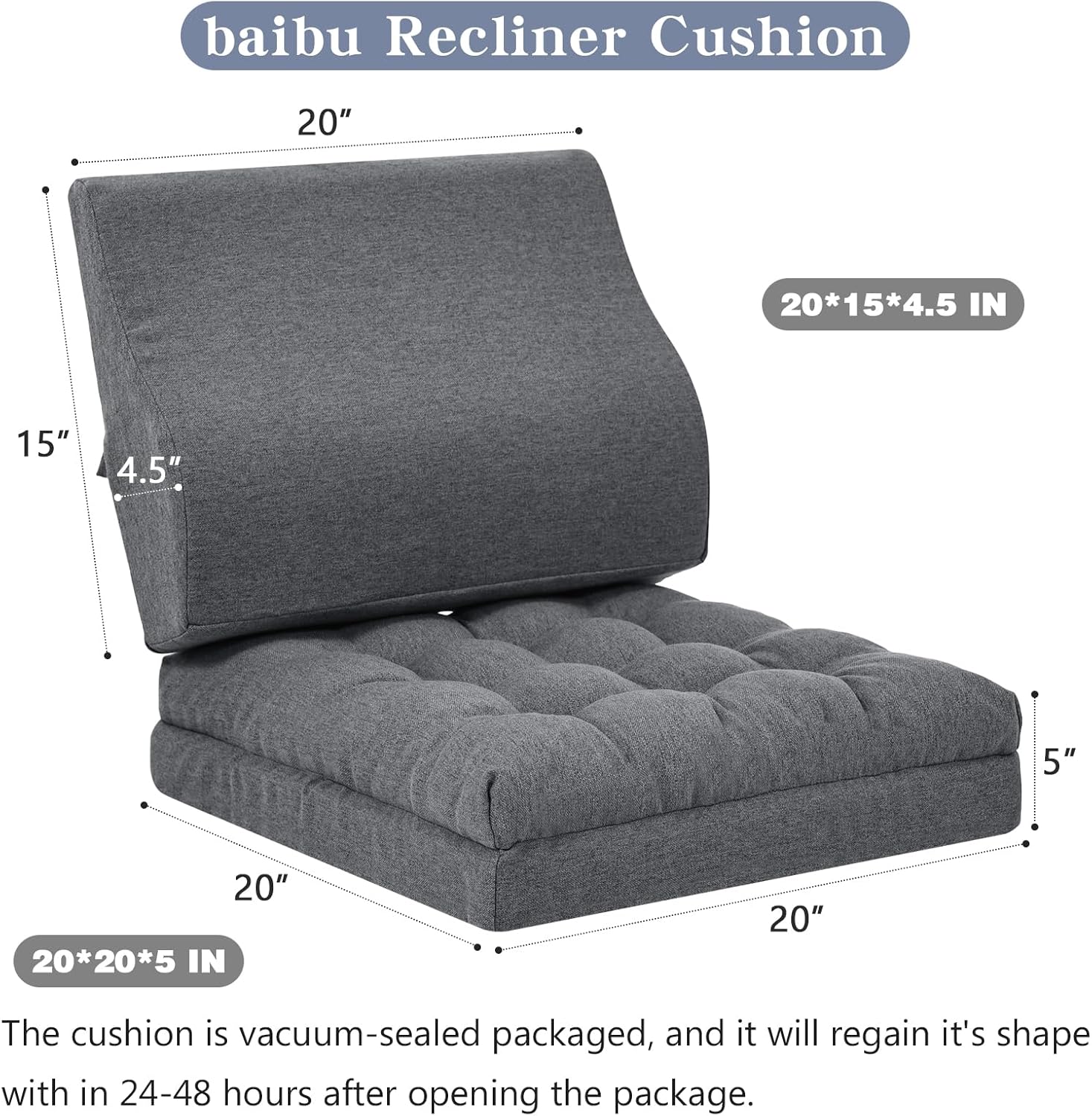 baibu Large Memory Foam Recliner Cushions with Lumbar Support Pillow for Elderly, 20x20x5 Inch Thick Dual-Layer Patent Design Non-Slip Recliner Seat Cushion for Reduce Hip & Lumbar Pain, Dark Grey - Image 3