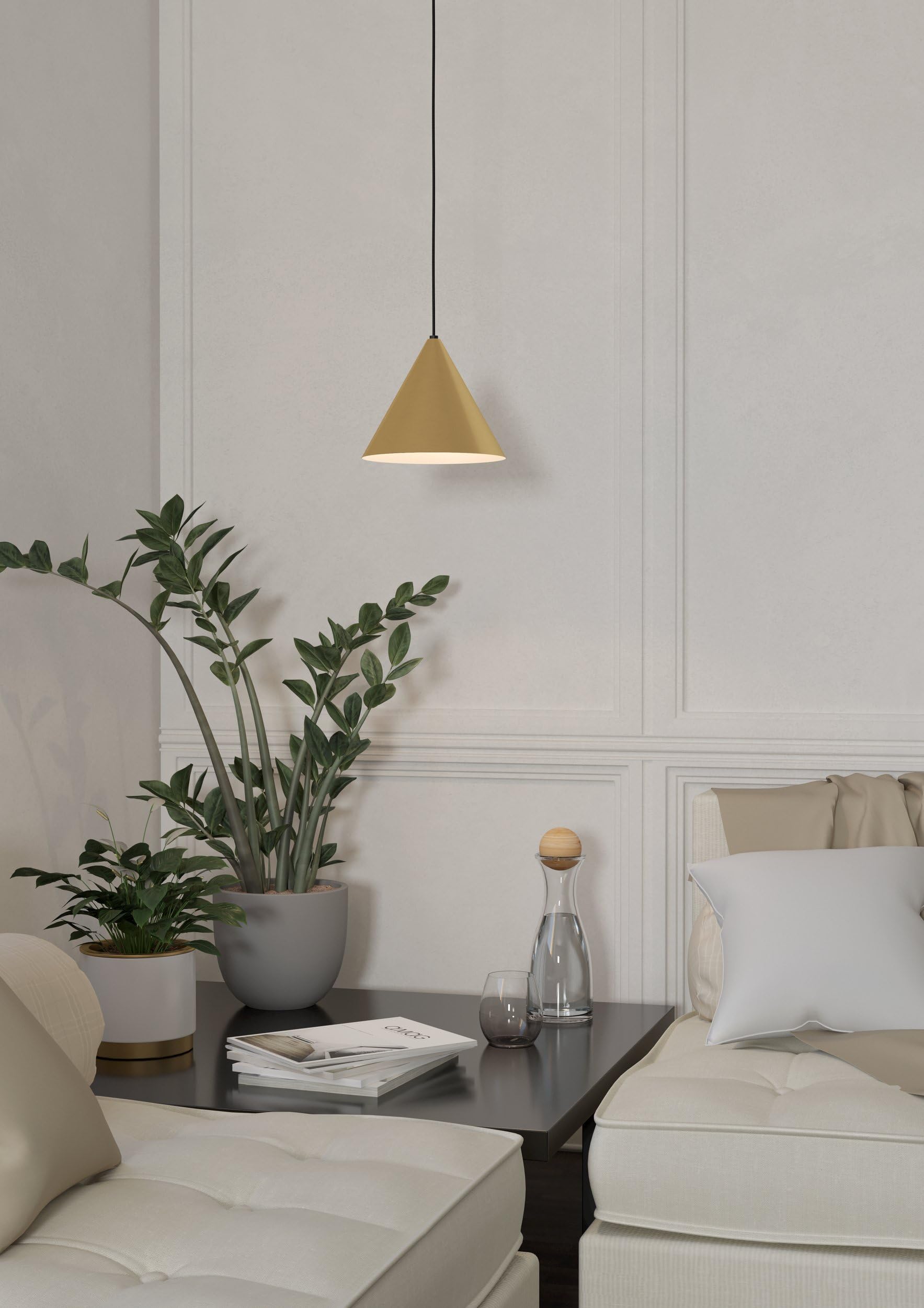 Eglo lampada a sospensione Narices, a luce singola, minimalista, in metallo | in ottone spazzolato, illuminazione per soggiorno e tavola, presa E27