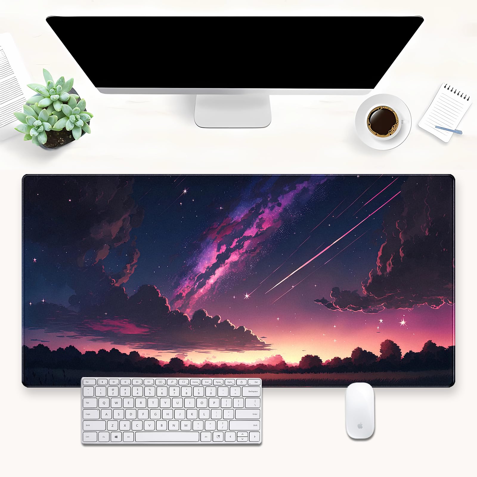 Anime Aesthetic Purple Galaxy Cloud Mouse Pad XXL Extended Gaming Desk Mat 31.5x15.7 Inch for Laptop, Keyboard & Mouse, Office Computer Desk Decor
