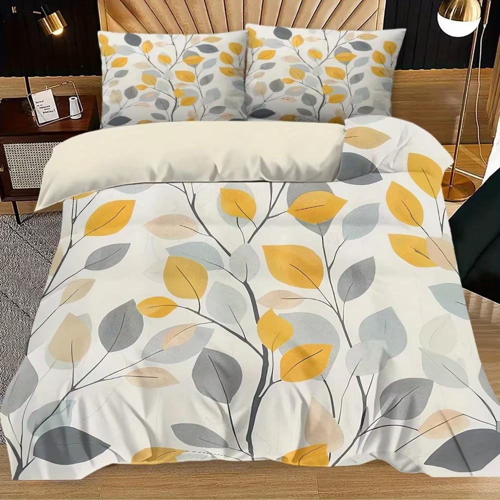 Parure de lit feuilles jaunes pour une décoration de chambre cocooning
