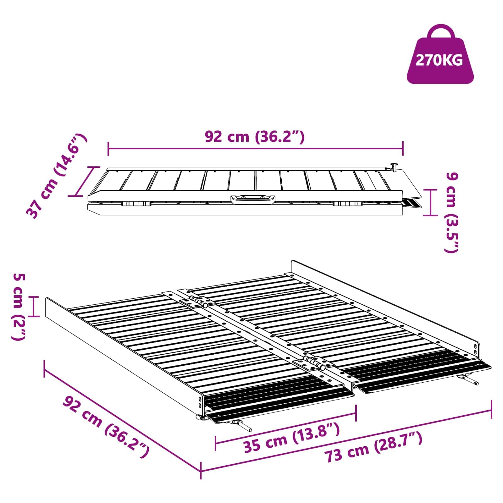 Rampa de aluminio para silla de ruedas plegable de 270 kg, antideslizante, para bordillo y escalera, ideal para coche, quad y taller
