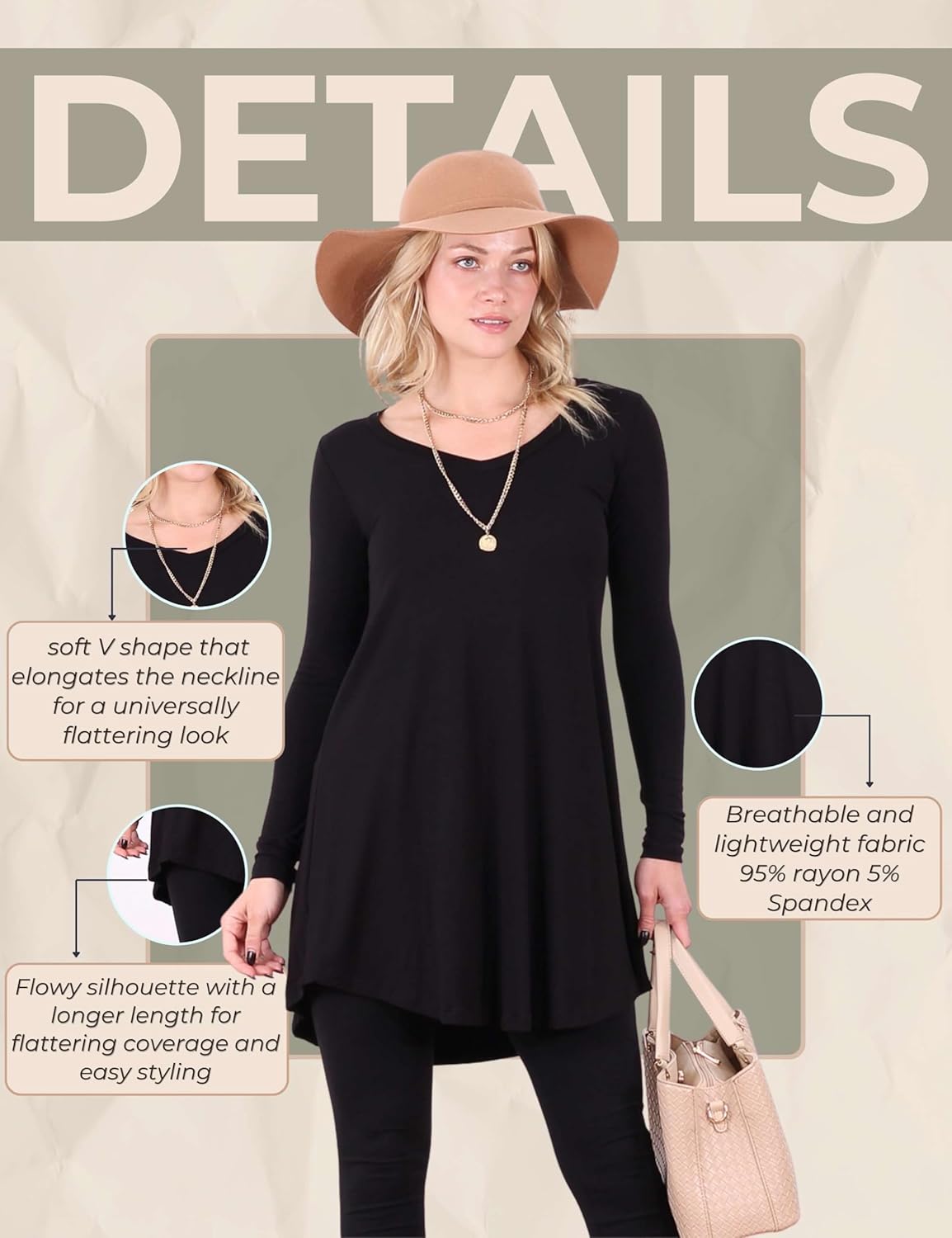 Popana Long Sleeve Tunic Tops for Women, Loose Fit Dressy Long Tops to Wear with Leggings, Soft Stretchy Tunic Top - Image 6