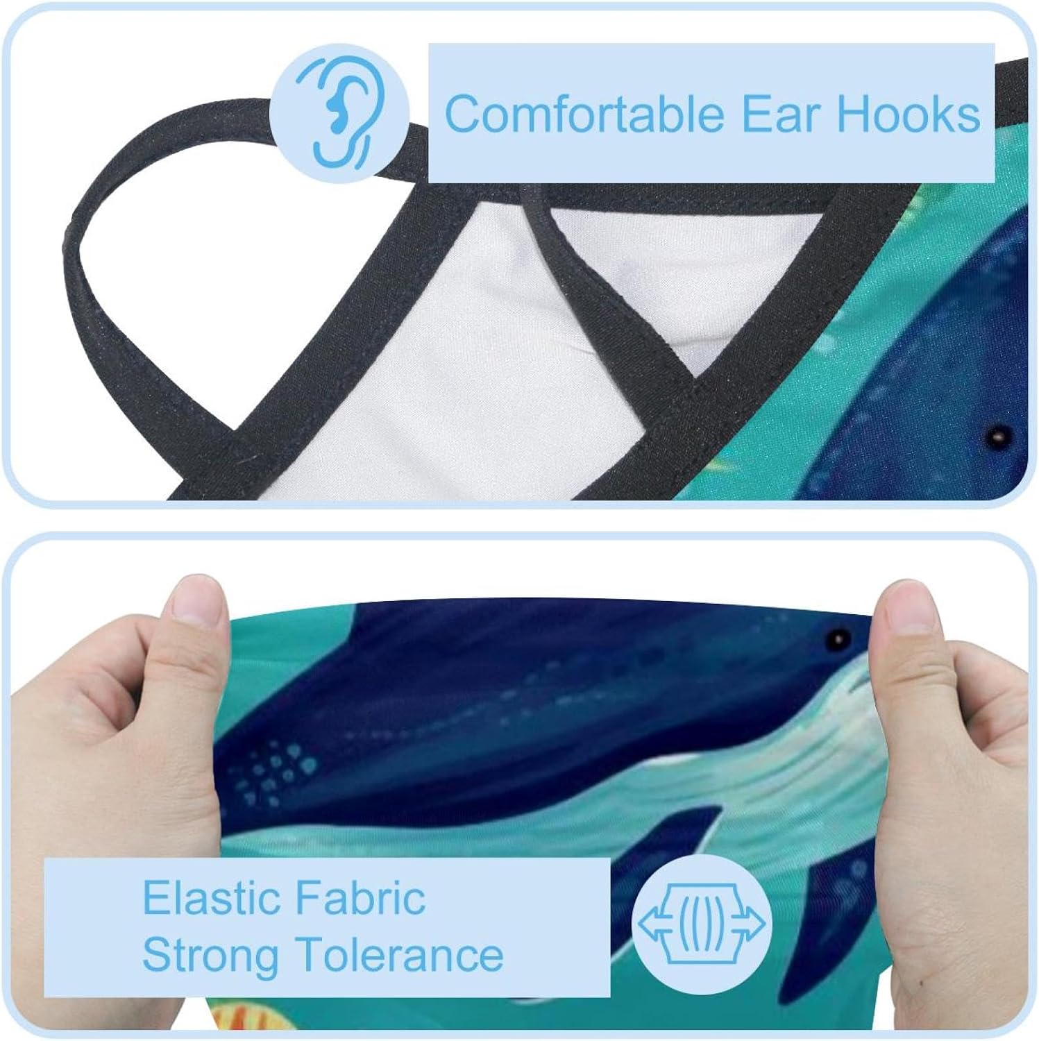 4 Pack Whale Neck Gaiter Face Scarf Cover Sun Protection Balaclava Cloth Bandanas with Ear Loops