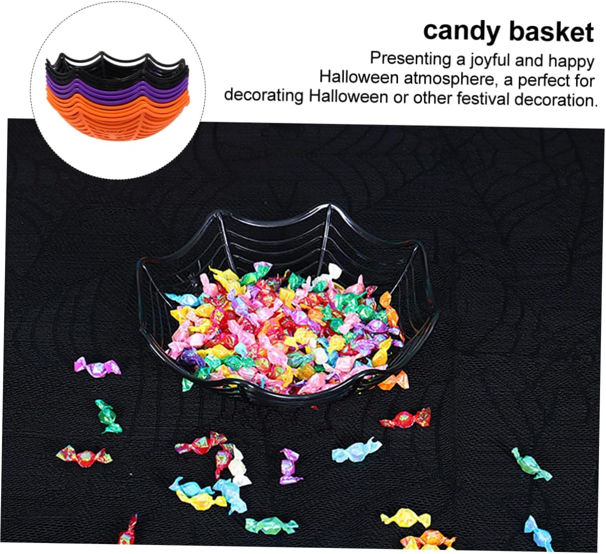 10pcs Spider Shape Halloween Fruit Basket Candy Plate Flexible Food Storage Baskets for Halloween Party Decoration Random Color Assortment