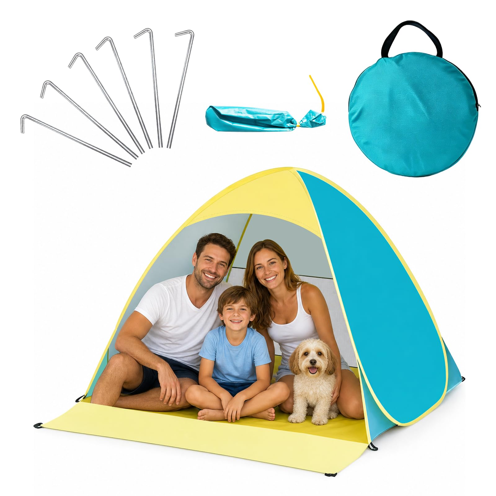 Tienda de playa pop up para 2-3 personas con protección solar UPF 50+ azul