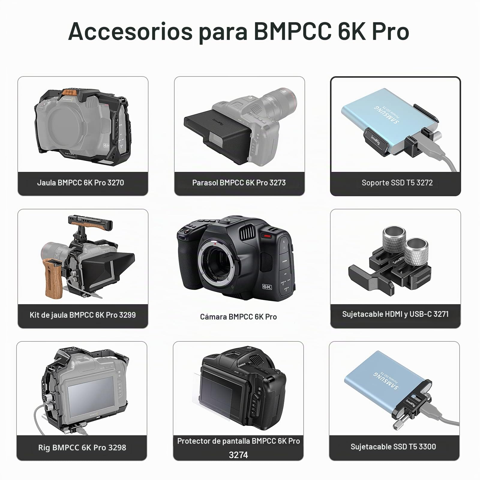 SMALLRIG T5 / T7 SSD Mount Bracket Soporte de Montaje Funciona con Samsung T5 / T7 SSD para BMPCC 6K Pro - 3272