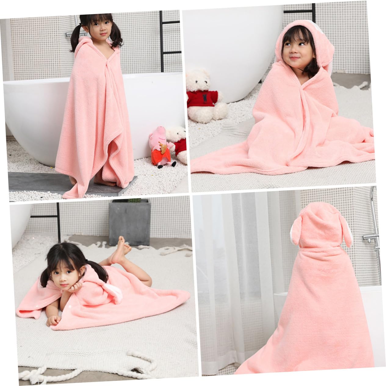 TEHAUX Toalla de Baño Capucha para Niños Rosa Conejo de Forro Polar Coral