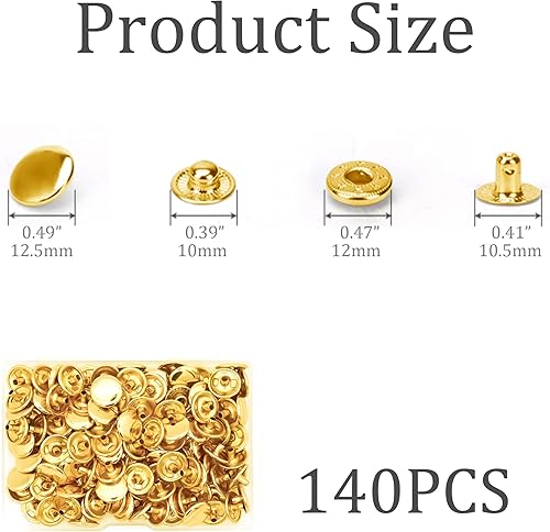 Miniatura 7 de Kit de 140 juegos de cierres a presión de cuero botones de metal de 0492in con 4 herramientas de ajuste para ropa manualidades chaquetas jeans