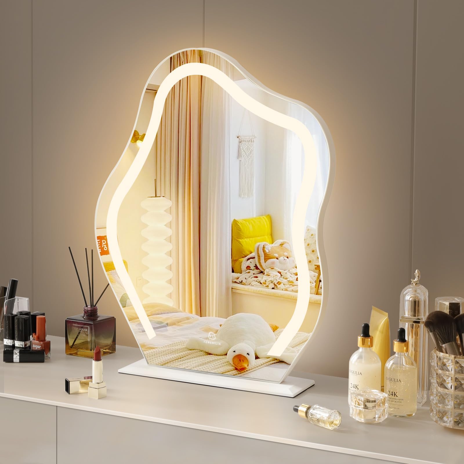 Amazon.co.jp 化粧鏡 松の木製 卓上ミラー 鏡 化粧ミラー 女優ミラー 充電式 LEDライト付き かがみ 3色光 メイク