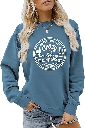 Camiseta de campamento para mujer, con texto en inglés "You Don't Have to Be Crazy Funny Short Sleeve Graphic Tee, Sisters & Friends Camper Gifts