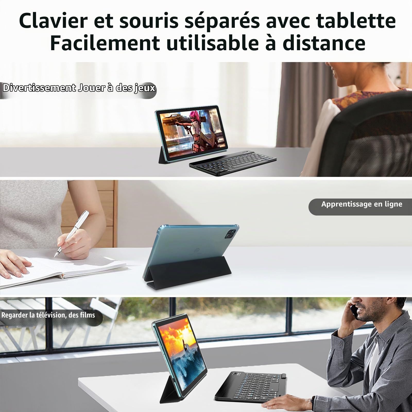 PRITOM Tablette 10 Pouces Android 13, 8GB(4+4), 128GB, Extensible 1TB, 8000 mAh, WiFi Tablet, Qcta Core Processor, WiFi 6, Tablet PC avec Clavier, Souris, Étui, Vert Bleuté