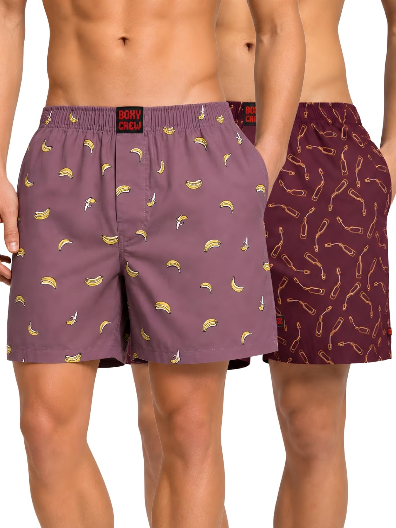 boxy crew Men Boxer Shorts Pack of 2, 100% Cotton Woven Boxers, Rose Pink & Maroon, Printed Designs, Dual Side Pockets, No-Marks Inner Elastic Waistband, Relaxed Fit Lounge & Sleep Shorts-picture-39