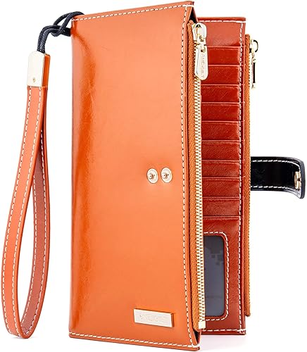 Miniatura 7 de ANDOILT - Cartera de cuero genuino para mujer con bloqueo RFID para tarjeta de crédito con cremallera A0 Black &amp; Brown Closure, A1 Brown &amp; Black